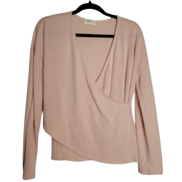 Everly Tops - Everly Pink Crossover Long Sleeve Top